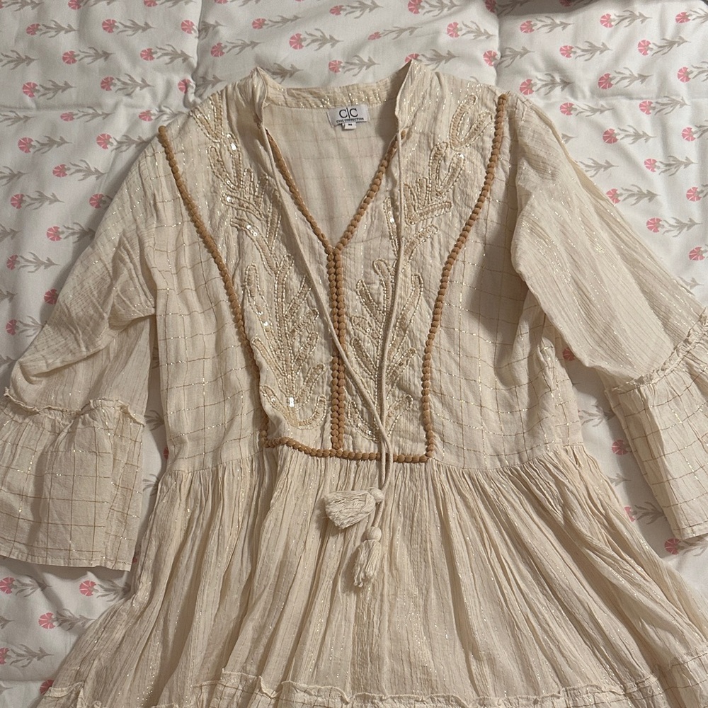 Cream Boho Embroidered Dress